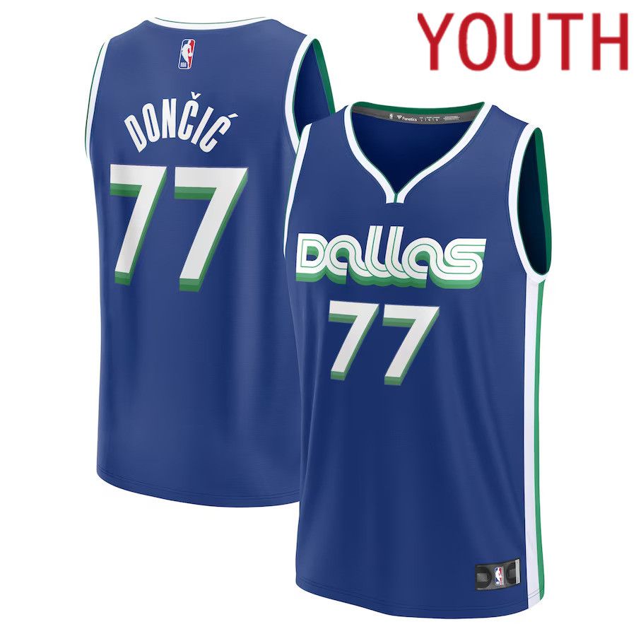 Youth Dallas Mavericks #77 Luka Doncic Fanatics Branded Blue Fastbreak NBA Jersey